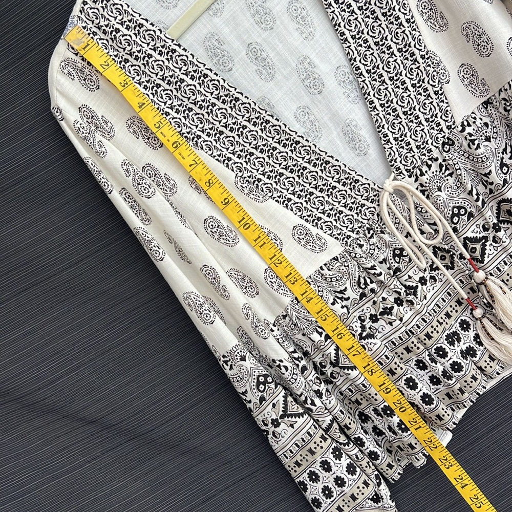 ZARA Linen paisley boho blouse ivory size S - Picture 15 of 17